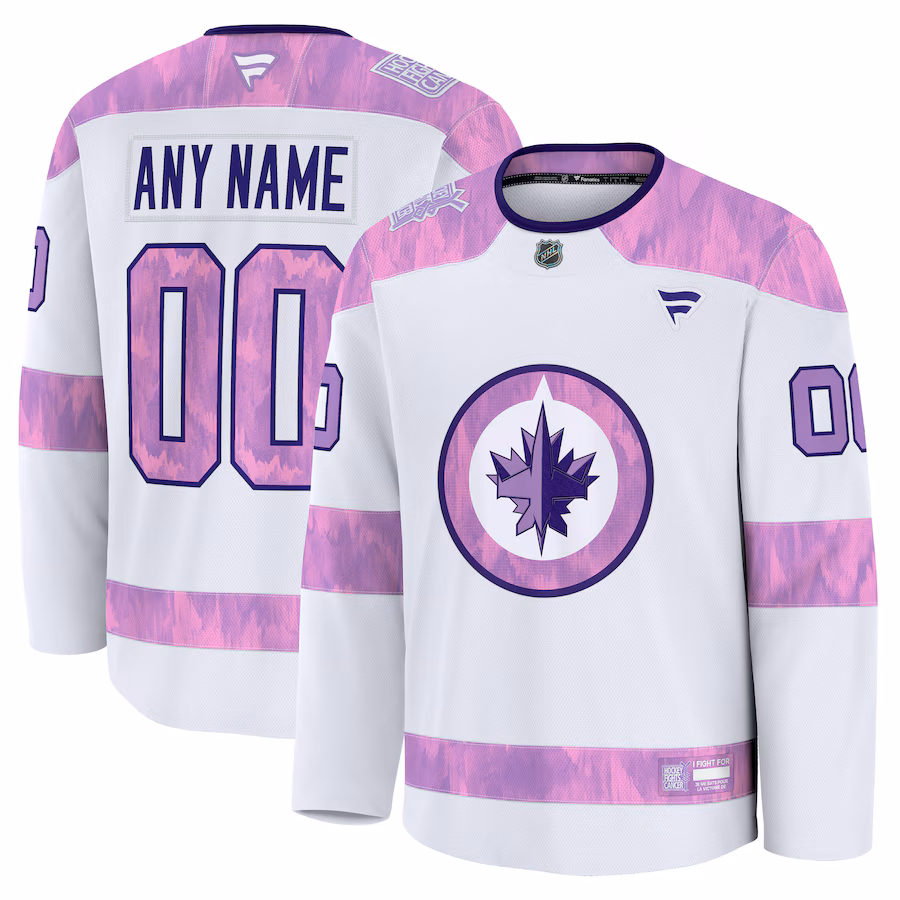 Men's Winnipeg Jets Fanatics White 2024 Hockey Fights Cancer Custom Practice Jersey - Jersey