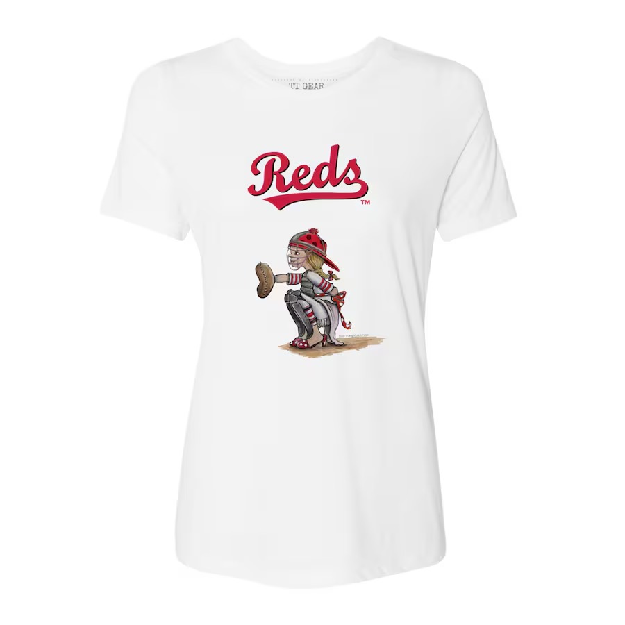 Women's Cincinnati Reds Tiny Turnip White Kate the Catcher T-Shirt - Jersey