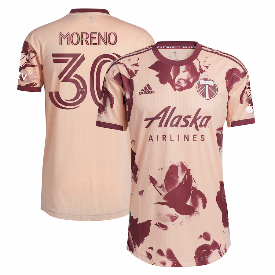 Men's Portland Timbers Santiago Moreno adidas Pink 2023 Heritage Rose Kit Authentic Player Jersey - Jersey