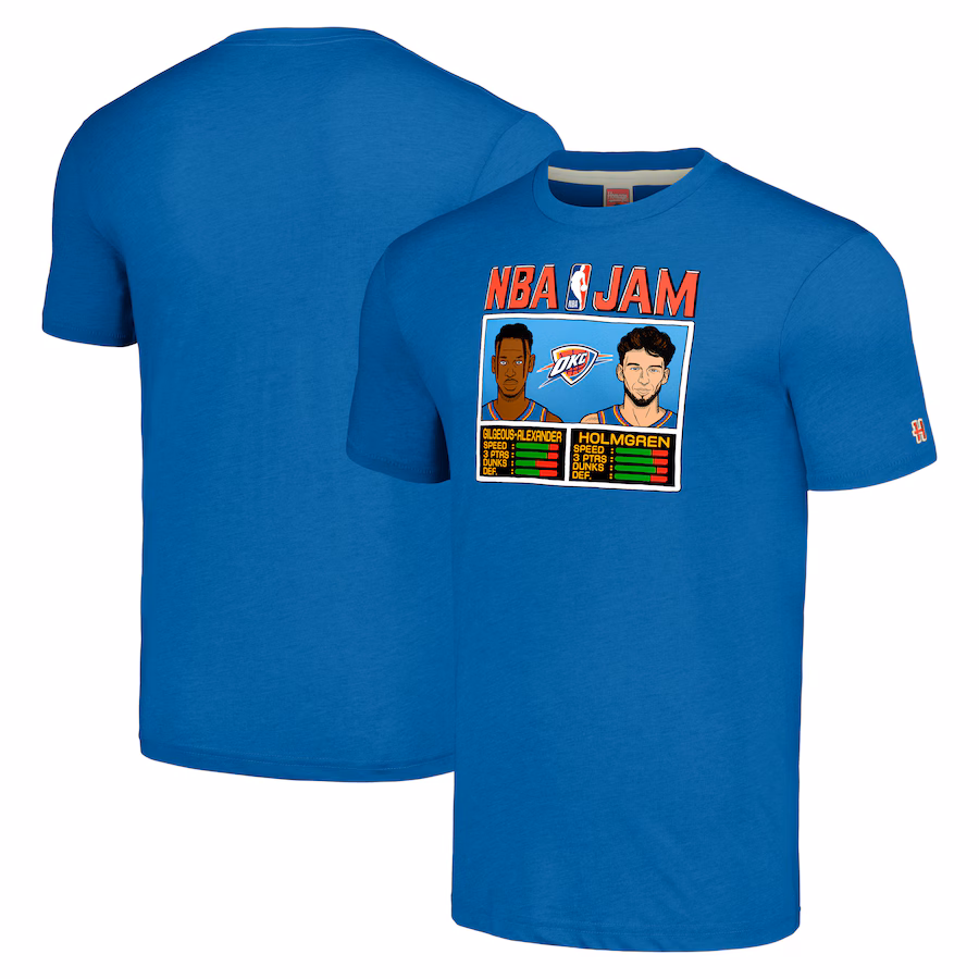 Unisex Oklahoma City Thunder Shai Gilgeous-Alexander & Chet Holmgren Homage Blue NBA Jam Tri-Blend T-Shirt - Jersey