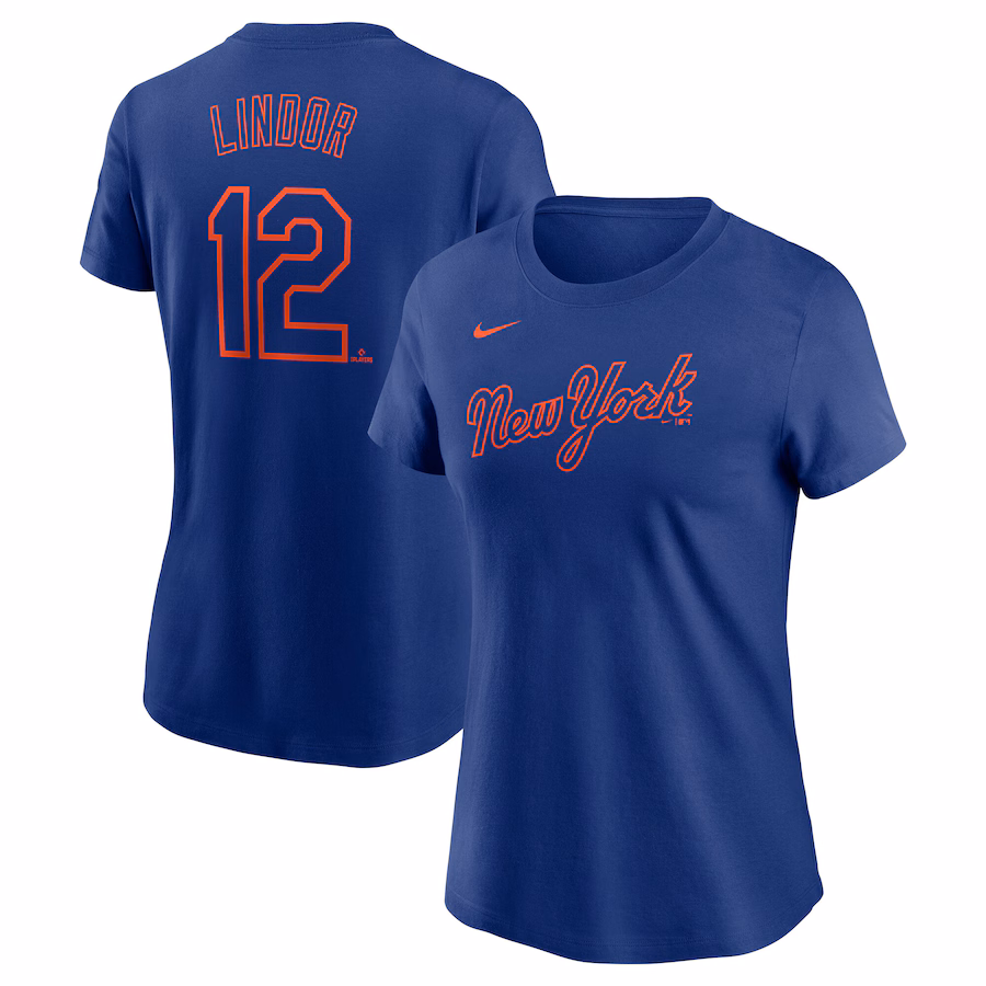 Women's New York Mets Francisco Lindor Nike Royal Fuse Name & Number T-Shirt - Jersey