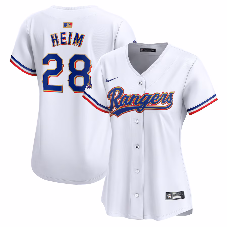 Women's Texas Rangers Jonah Heim Nike White 2024 Gold Collection Limited Player Jersey - Jersey