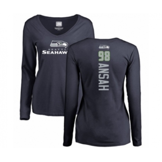 Football Women's Seattle Seahawks #98 Ezekiel Ansah Navy Blue Backer Long Sleeve T-Shirt - Jersey