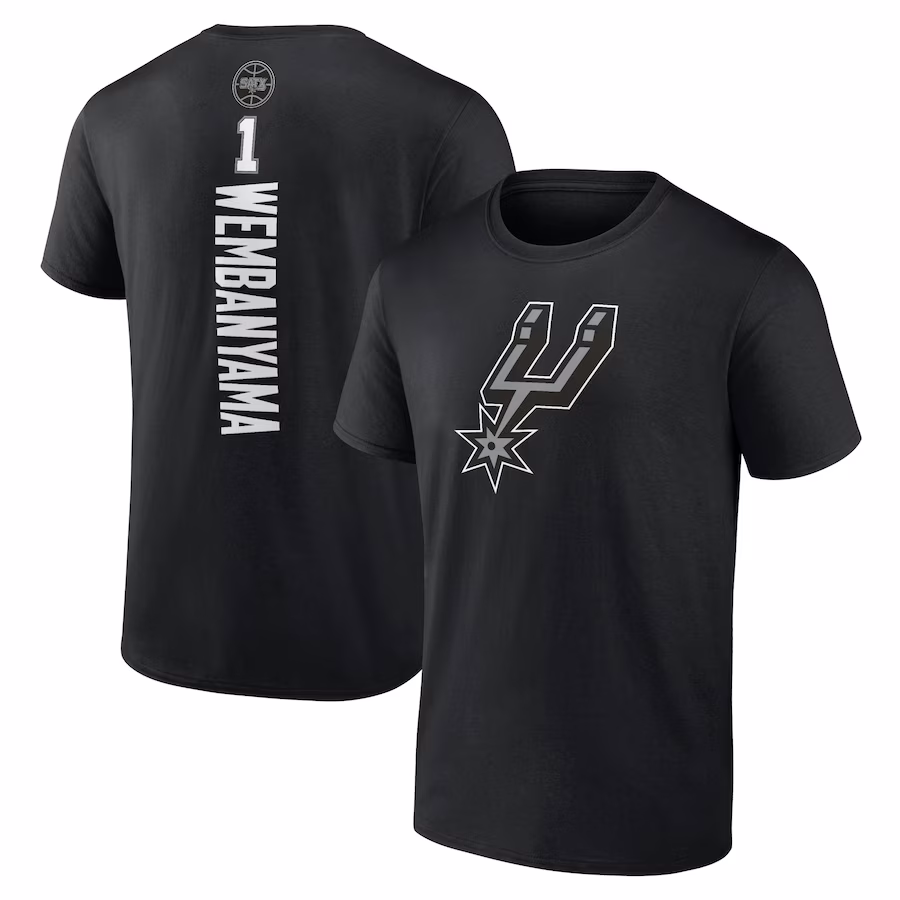 Men's San Antonio Spurs Victor Wembanyama Black Playmaker Name & Number T-Shirt - Jersey