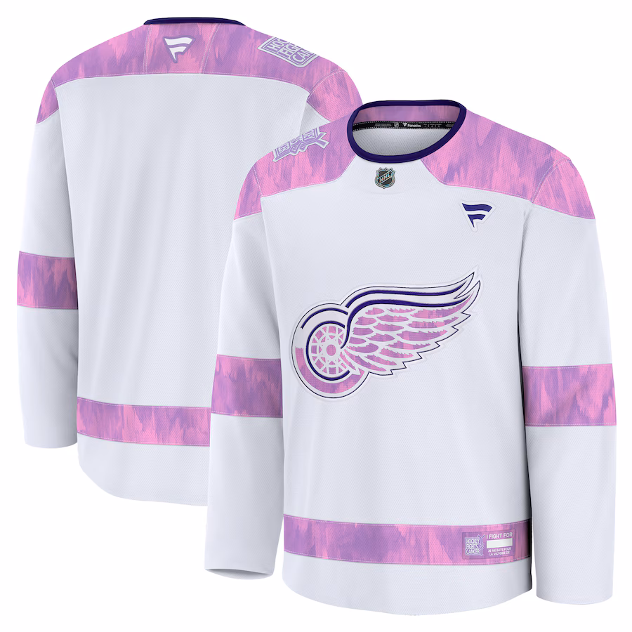 Men's Detroit Red Wings Fanatics White 2024 Hockey Fights Cancer Practice Jersey - Jersey