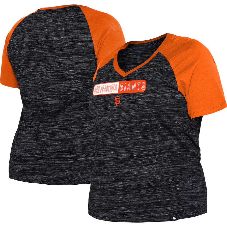 Women's San Francisco Giants New Era Black Plus Size Space Dye Raglan V-Neck T-Shirt - Jersey