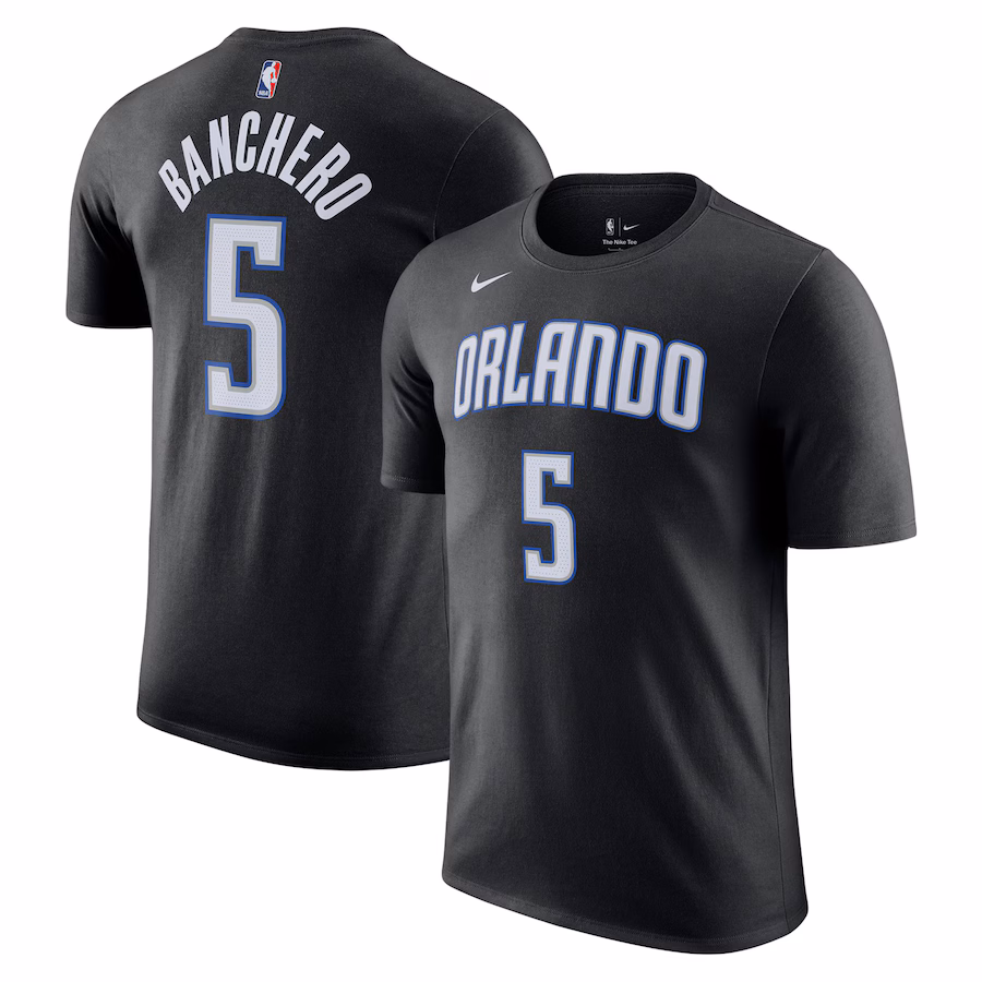 Men's Orlando Magic Paolo Banchero Nike Black Icon 2022/23 Name & Number T-Shirt - Jersey