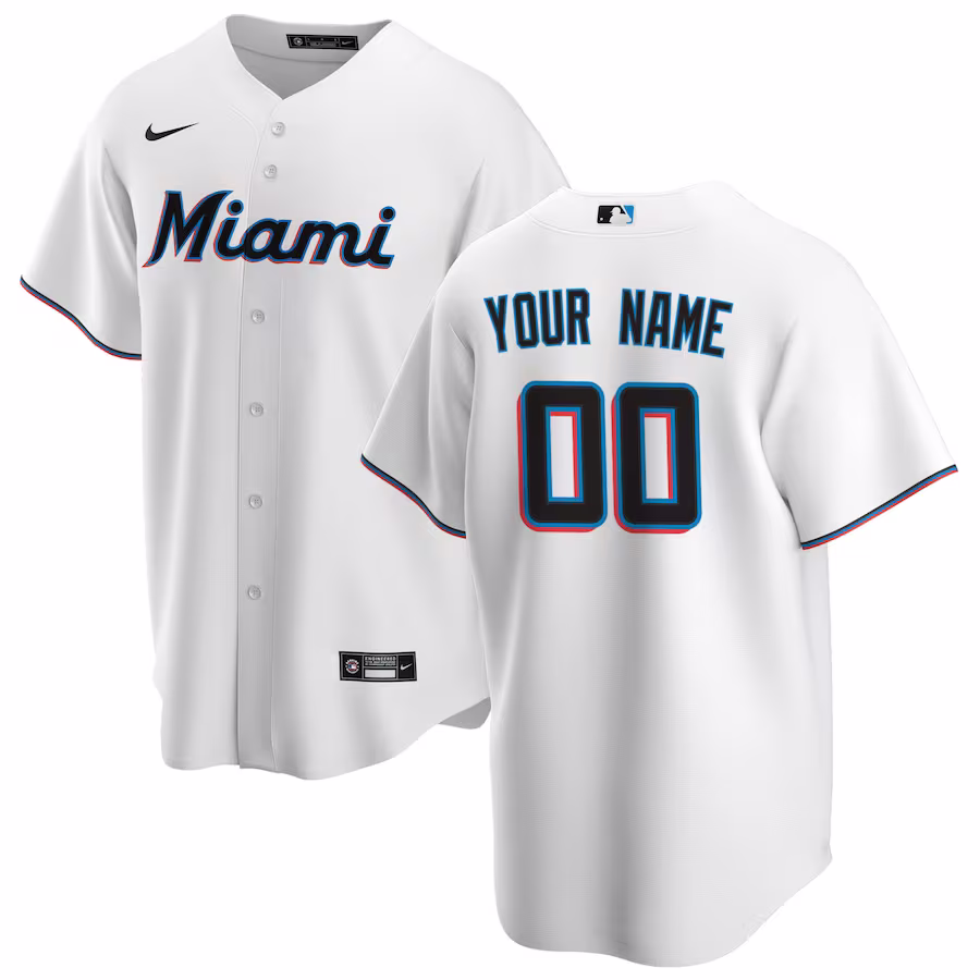 Men's Miami Marlins Nike White Home Replica Custom Jersey - Jersey