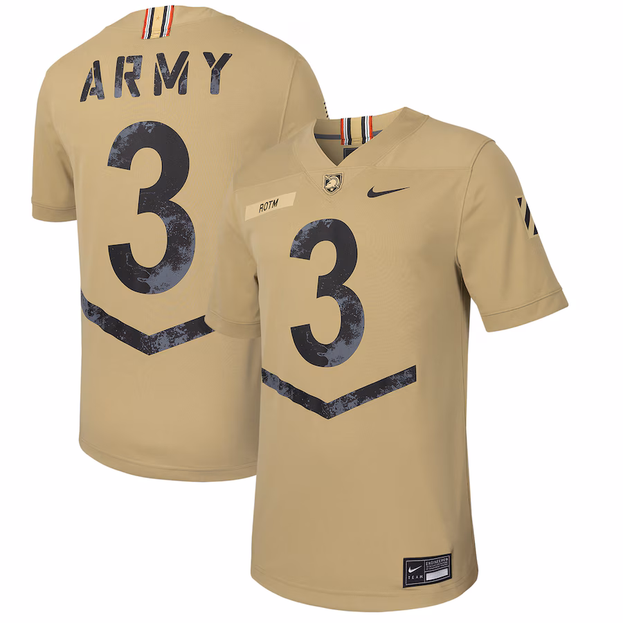 Men's Nike #3 Tan Army Black Knights 2023 Rivalry Collection Untouchable Football Replica Jersey - Jersey