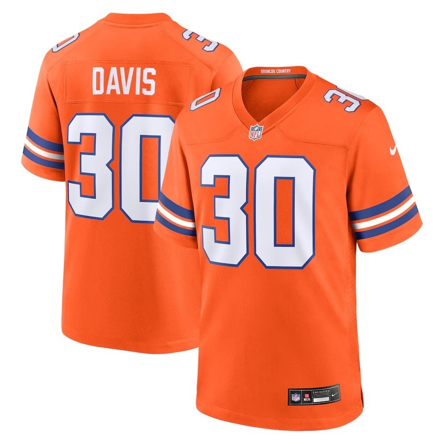 Men's Denver Broncos Terrell Davis Nike Orange Mile High Collection 1977 Throwback Retired Player Game Jersey - Jersey
