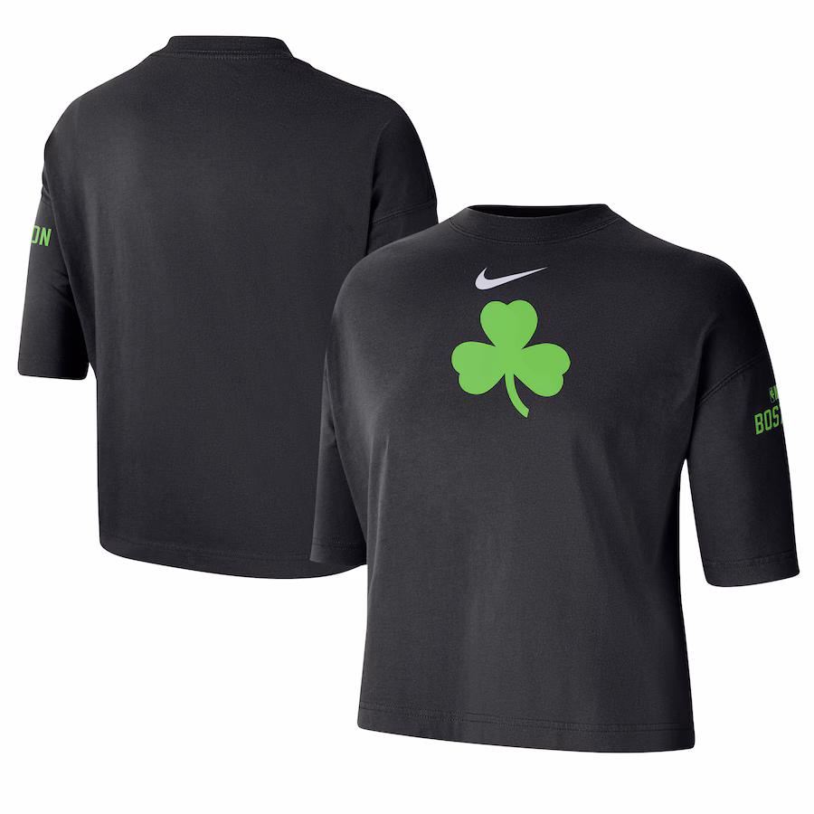 Women's Boston Celtics Nike Black 2024/25 City Edition Courtside Boxy T-Shirt - Jersey