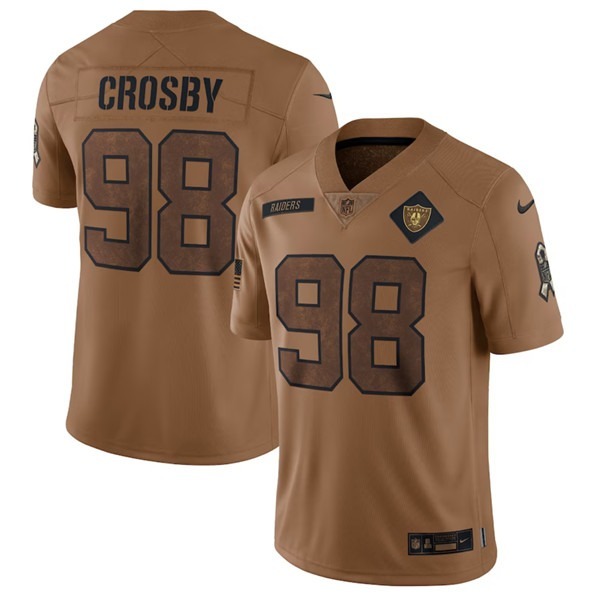 Men's Las Vegas Raiders #98 Maxx Crosby 2023 Brown Salute To Service Limited Football Stitched Jersey - Jersey