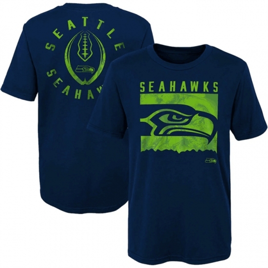 Men's Seattle Seahawks Navy Preschool Liquid Camo Logo T Shirt - Jersey