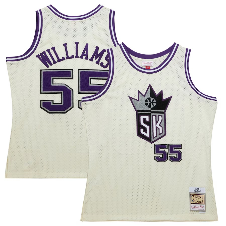 Men's Sacramento Kings Jason Williams Mitchell & Ness Cream Chainstitch Swingman Jersey - Jersey