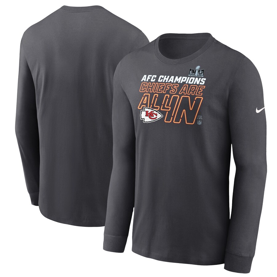 Men's Kansas City Chiefs Nike Anthracite 2023 AFC Champions Locker Room Trophy Collection Long Sleeve T-Shirt - Jersey