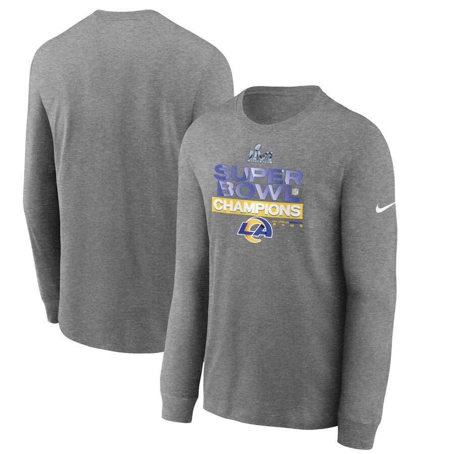 Men's Los Angeles Rams Nike Heathered Charcoal Super Bowl LVI Champions Locker Room Trophy Collection Long Sleeve T-Shirt - Jersey