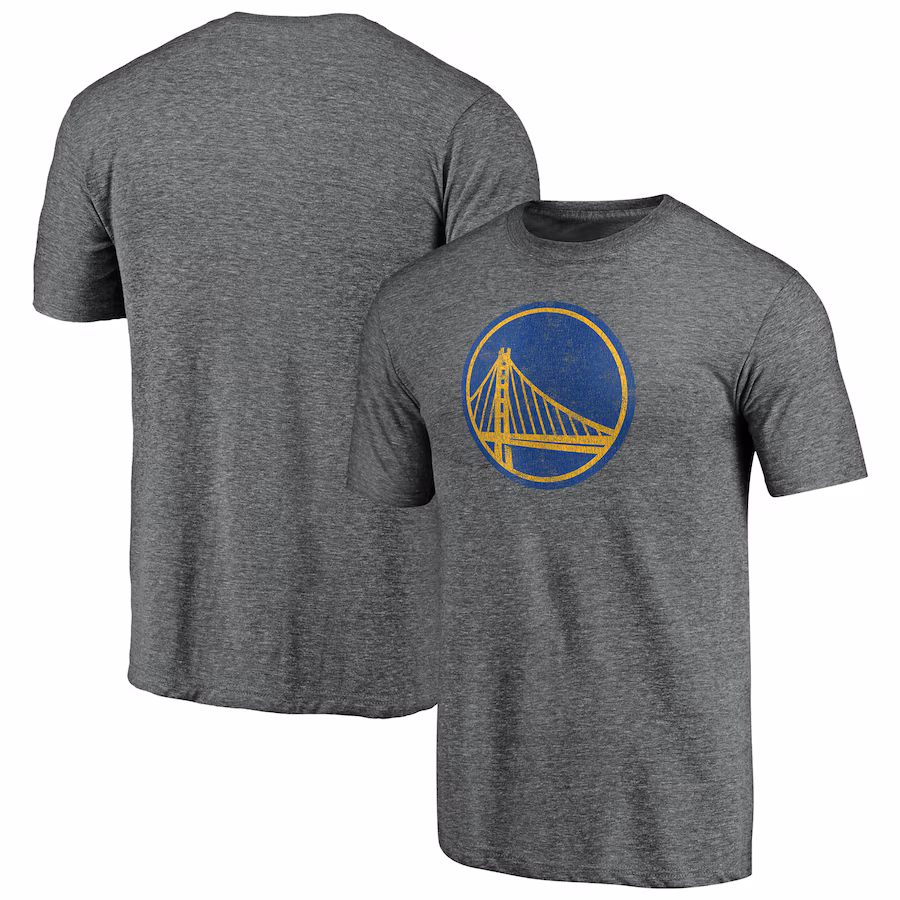 Men's Golden State Warriors Gray Distressed Primary Logo Tri-Blend T-Shirt - Jersey