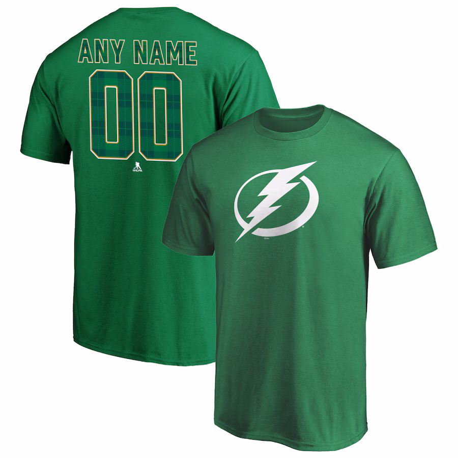 Men's Tampa Bay Lightning Green Emerald Plaid Personalized Name & Number T-Shirt - Jersey