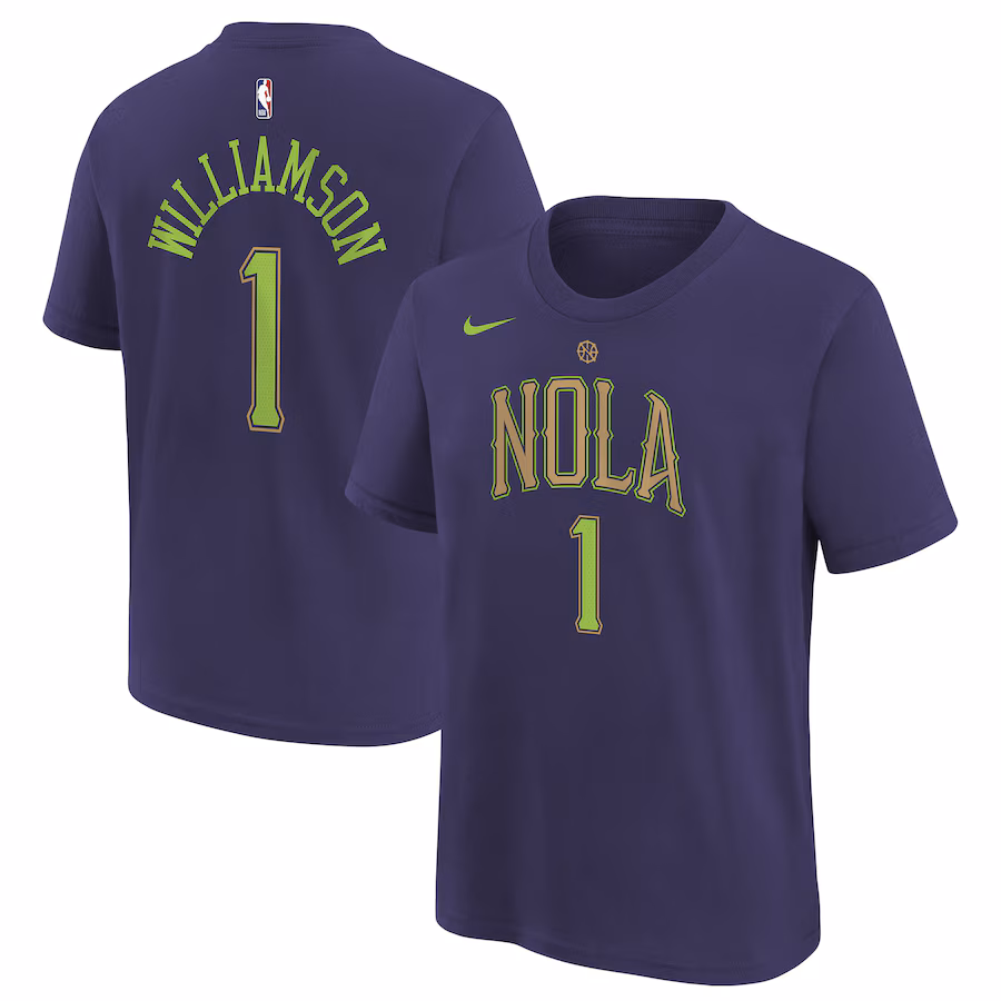 Youth New Orleans Pelicans Zion Williamson Nike Purple 2024/25 City Edition Name & Number T-Shirt - Jersey