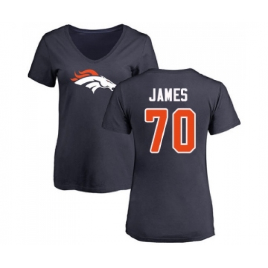 Football Women's Denver Broncos #70 Ja'Wuan James Navy Blue Name & Number Logo T-Shirt - Jersey