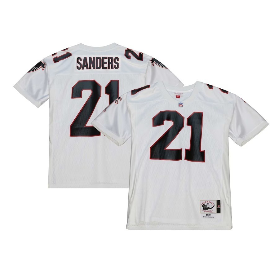 Men's Atlanta Falcons 1991 Deion Sanders Mitchell & Ness White Authentic Throwback Retired Player Jersey - Jersey