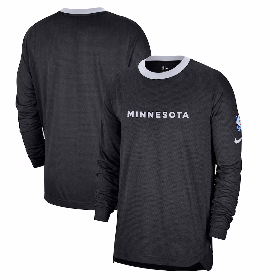 Men's Minnesota Timberwolves Nike Black 2024/25 City Edition Authentic Pregame Performance Long Sleeve Shooting T-Shirt - Jersey