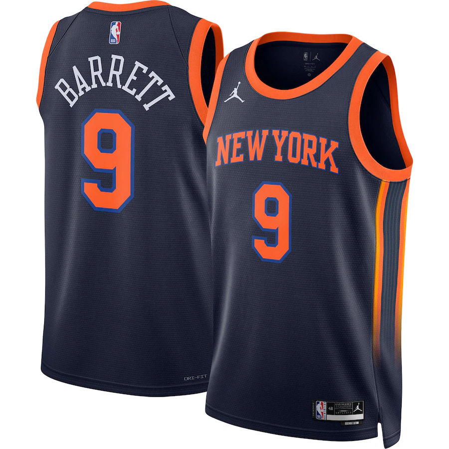 Unisex New York Knicks RJ Barrett Jordan Brand Navy Swingman Jersey - Statement Edition - Jersey