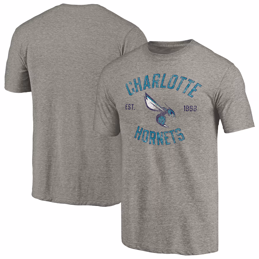Men's Charlotte Hornets Gray Team Heritage Tri-Blend T-Shirt - Jersey