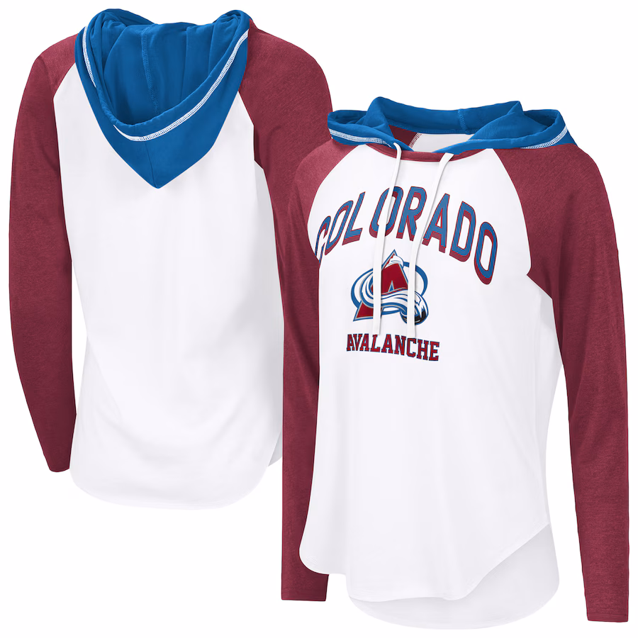 Women's Colorado Avalanche G-III 4Her by Carl Banks White VIP Raglan Long Sleeve Hoodie T-Shirt - Jersey