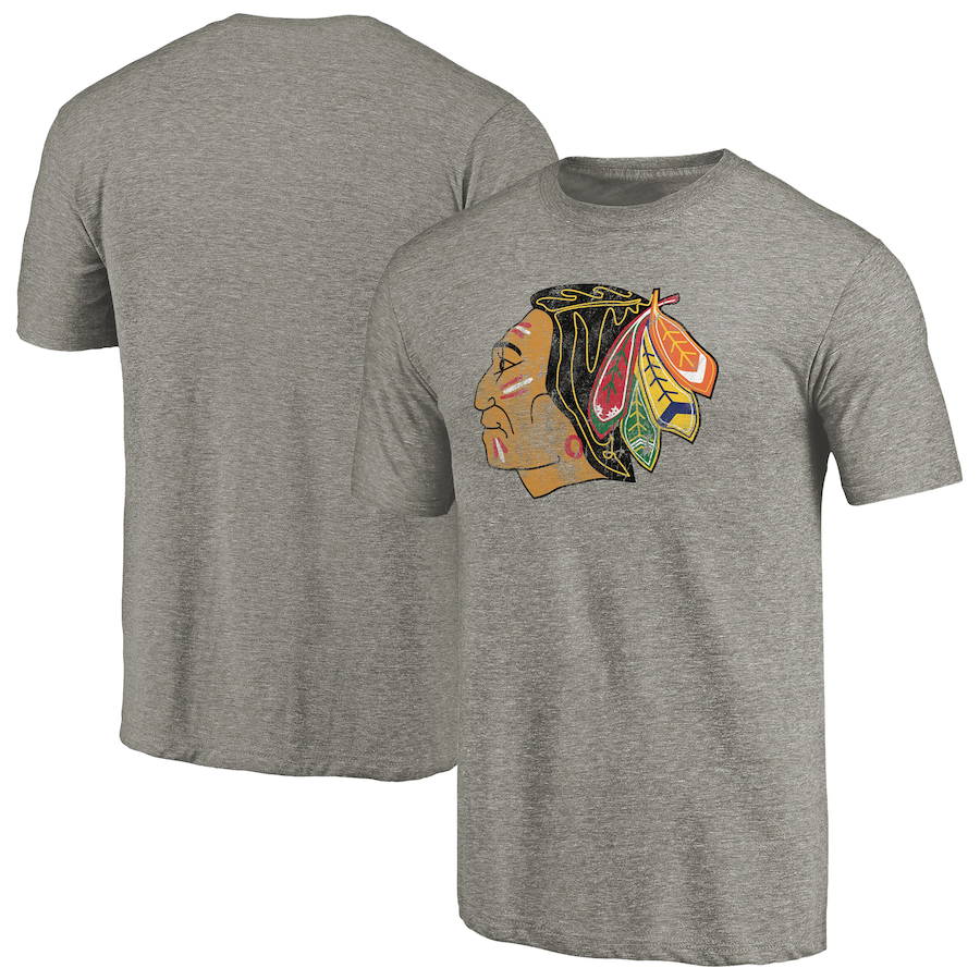 Men's Chicago Blackhawks Ash Throwback Logo 1960-1961 Tri-Blend T-Shirt - Jersey