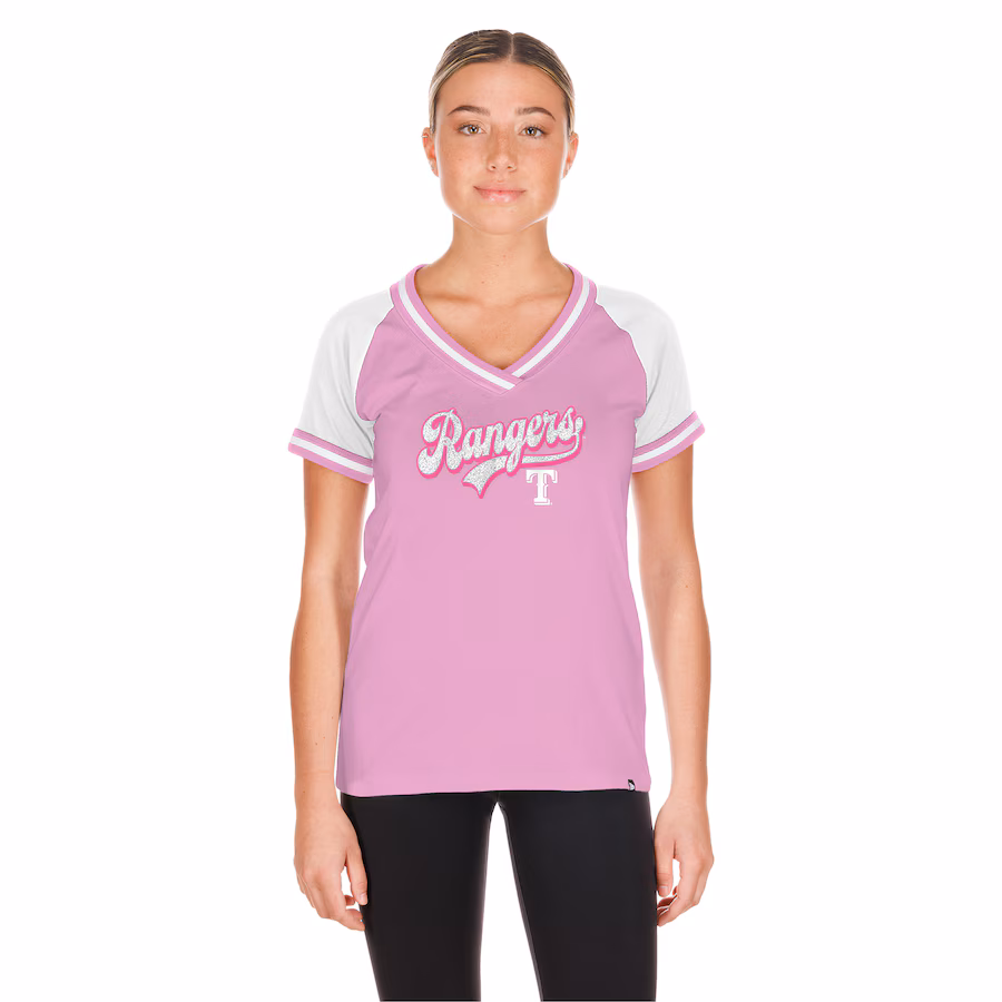 Women's Texas Rangers New Era Light Pink Gameday V-Neck T-Shirt - Jersey
