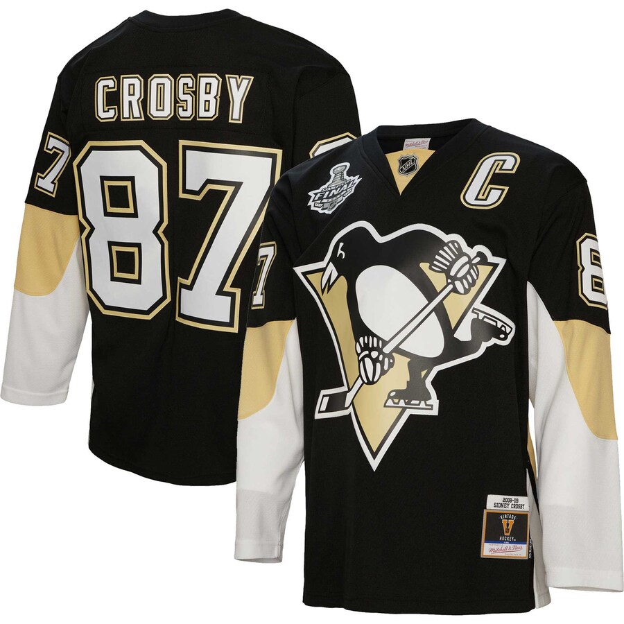 Men's Pittsburgh Penguins Sidney Crosby Mitchell & Ness Black Big & Tall 2008 Captain Patch Blue Line Player Jersey - Jersey