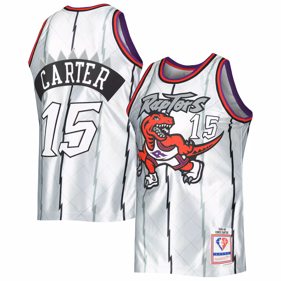 Men's Toronto Raptors Vince Carter Mitchell & Ness Platinum 1998/99 Hardwood Classics 75th Anniversary Swingman Jersey - Jersey