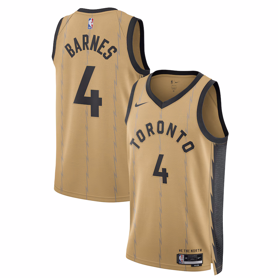 Unisex Toronto Raptors Scottie Barnes Nike Gold 2023/24 Swingman Jersey - City Edition - Jersey