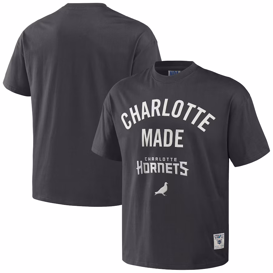 Men's Charlotte Hornets NBA x Staple Anthracite Heavyweight Oversized T-Shirt - Jersey