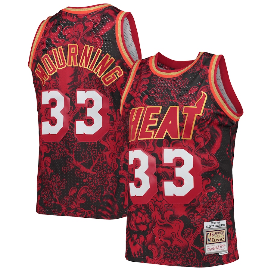 Men's Miami Heat Alonzo Mourning Mitchell & Ness Red Hardwood Classics 1996/97 Lunar New Year Swingman Jersey - Jersey