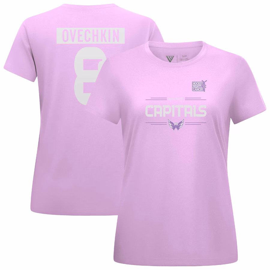 Women's Washington Capitals Alexander Ovechkin Levelwear Lavender Hockey Fights Cancer Anthem Name & Number T-Shirt - Jersey