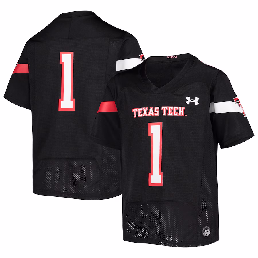 #1 Texas Tech Red Raiders Under Armour Youth Replica Football Jersey - Black - Jersey