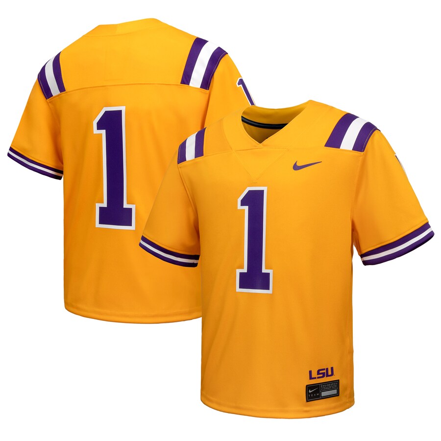 Youth Nike #1 Gold LSU Tigers Alternate Game Jersey - Jersey