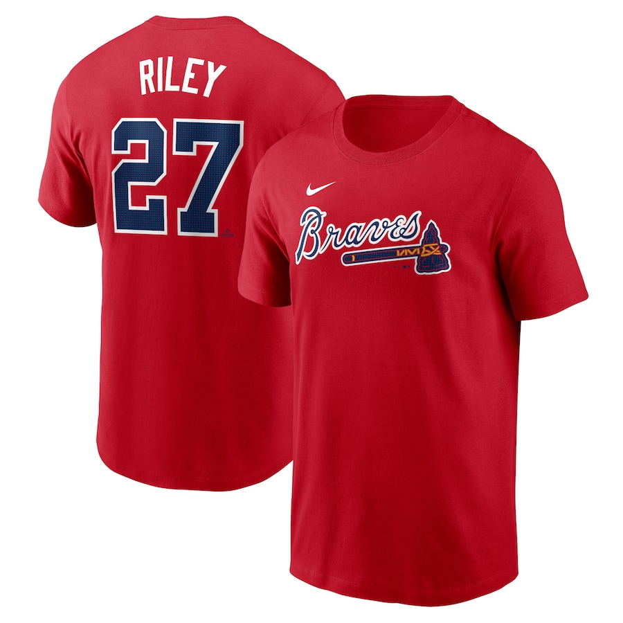 Men's Atlanta Braves Austin Riley Nike Red Fuse Name & Number T-Shirt - Jersey