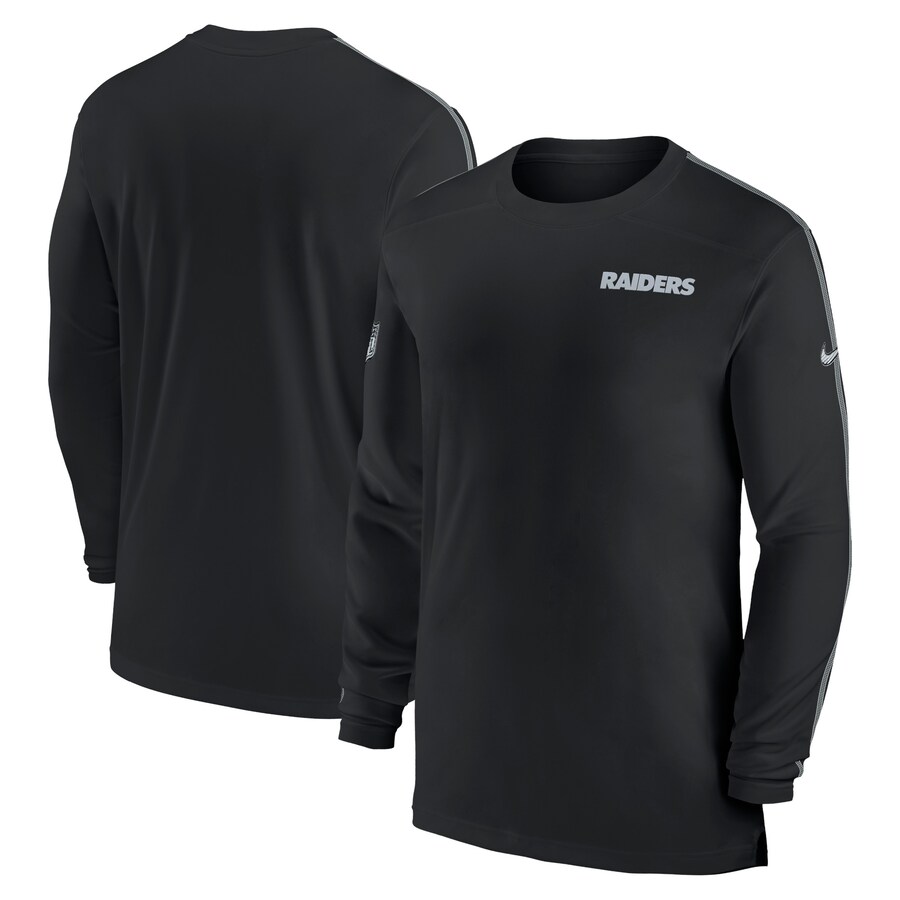 Men's Las Vegas Raiders Nike Black Sideline Coach UV Performance Long Sleeve T-Shirt - Jersey