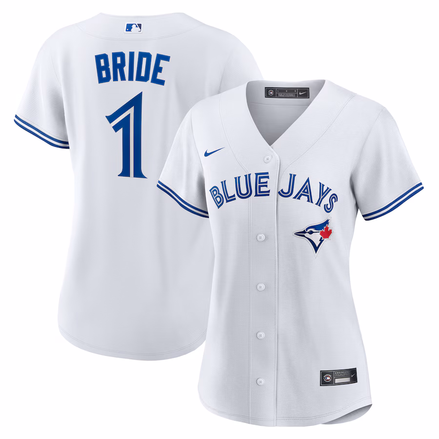Women's Toronto Blue Jays Nike White #1 Bride Home Replica Jersey - Jersey