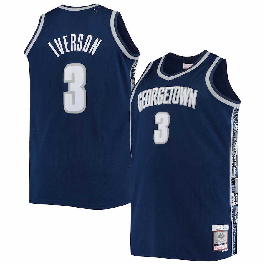 Men's Mitchell & Ness Allen Iverson Navy Georgetown Hoyas Big & Tall 1995/96 Replica Player Jersey - Jersey