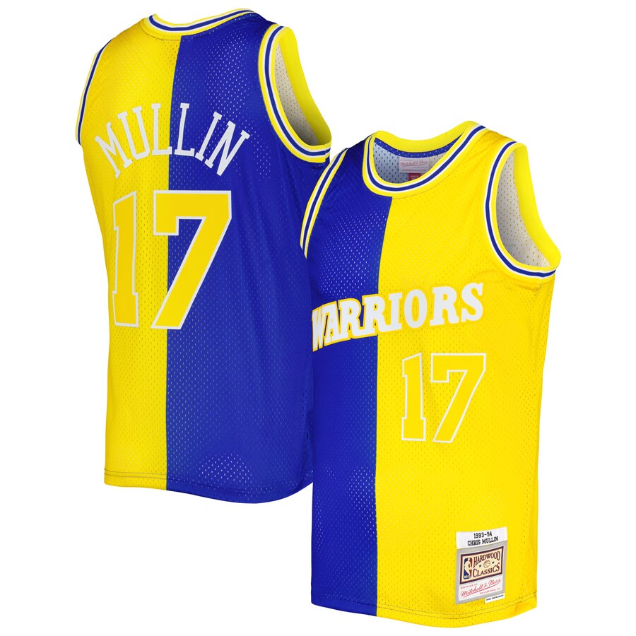 Men's Golden State Warriors Chris Mullin Mitchell & Ness Royal/Gold Hardwood Classics 1993/94 Split Swingman Jersey - Jersey