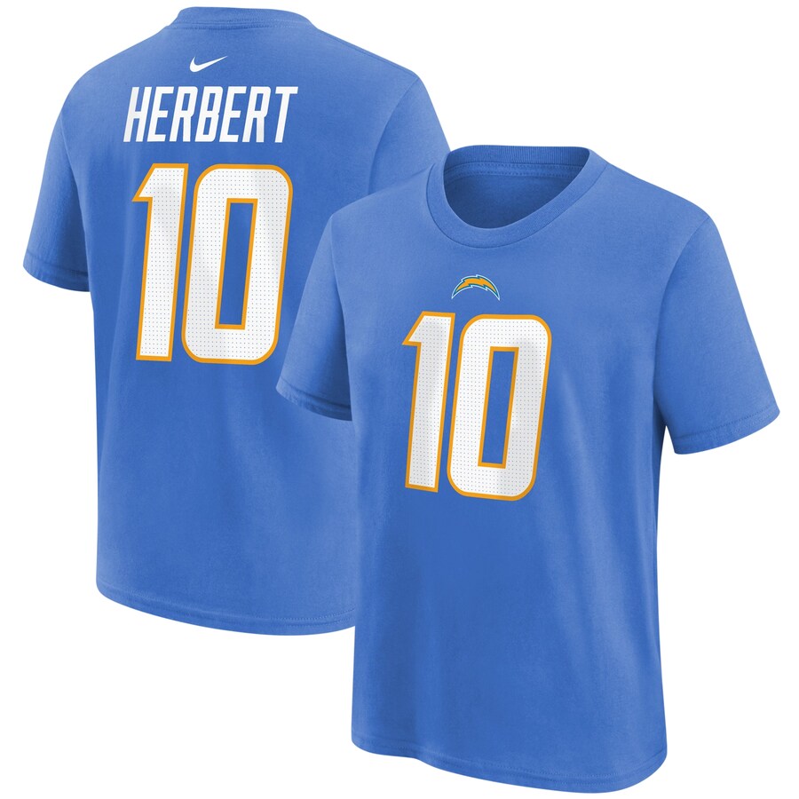Youth Los Angeles Chargers Justin Herbert Powder Blue Nike Player Name & Number T-Shirt - Jersey