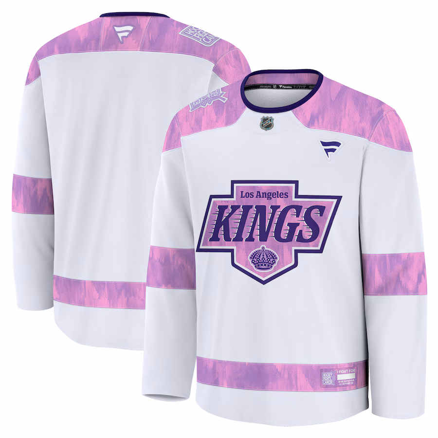 Men's Los Angeles Kings Fanatics White 2024 Hockey Fights Cancer Practice Jersey - Jersey