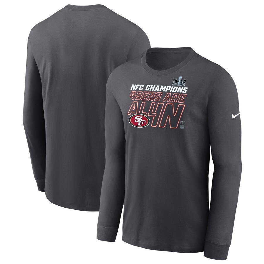 Men's San Francisco 49ers Nike Anthracite 2023 NFC Champions Locker Room Trophy Collection Long Sleeve T-Shirt - Jersey