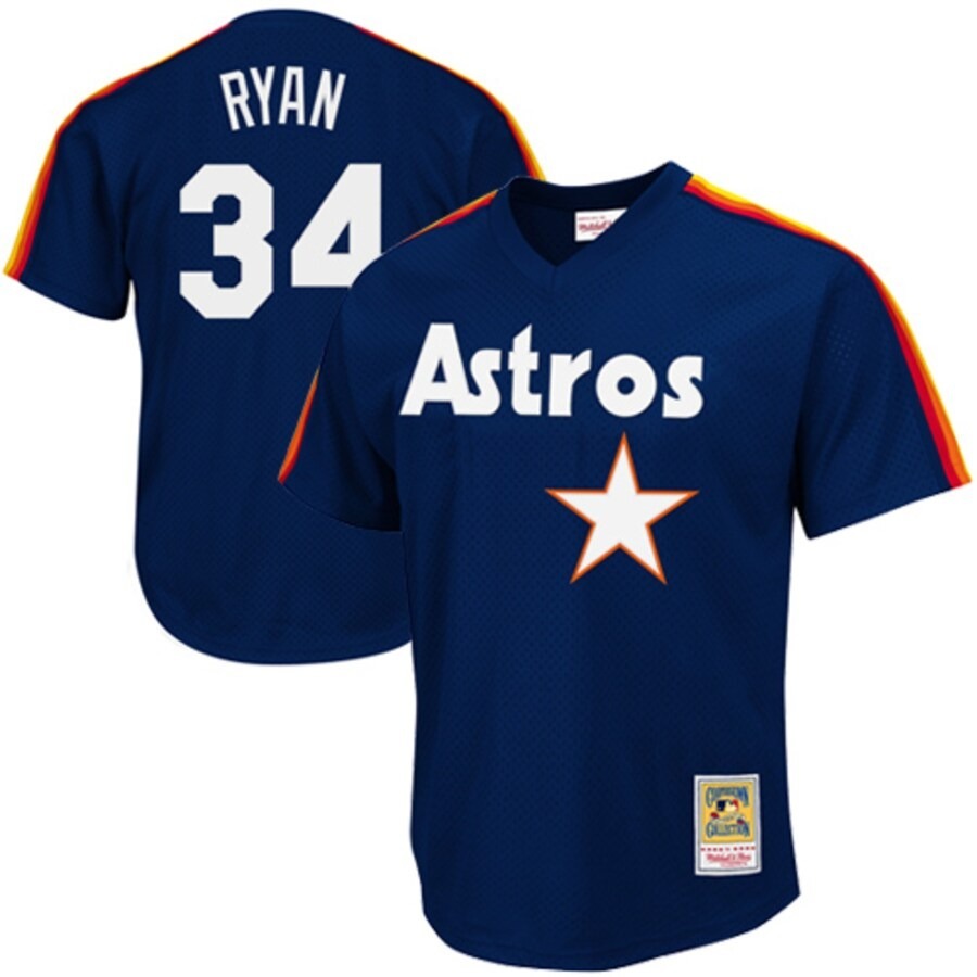 Men's Houston Astros Nolan Ryan Mitchell & Ness Navy 1988 Authentic Cooperstown Collection Mesh Batting Practice Jersey - Jersey