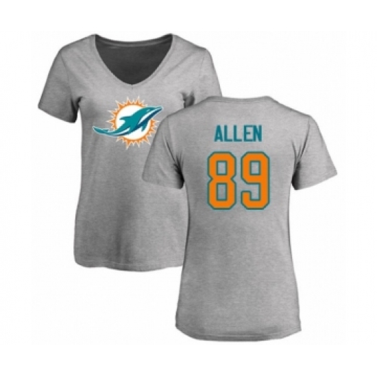 Football Women's Miami Dolphins #89 Dwayne Allen Ash Name & Number Logo T-Shirt - Jersey