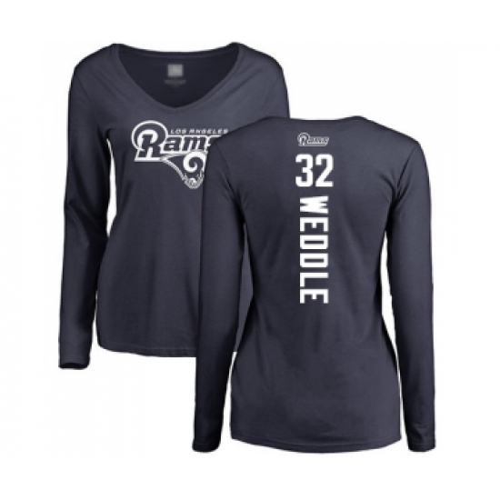 Football Women's Los Angeles Rams #32 Eric Weddle Navy Blue Backer Slim Fit Long Sleeve T-Shirt - Jersey